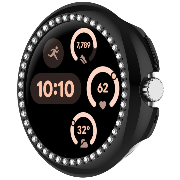 For Google Pixel Watch Diamond Electroplated PC Half Coverage Watch Protective Case(Black) - Watch Cases by PMC TechLife | Online Shopping South Africa | PMC TechLife | Buy Now Pay Later Mobicred