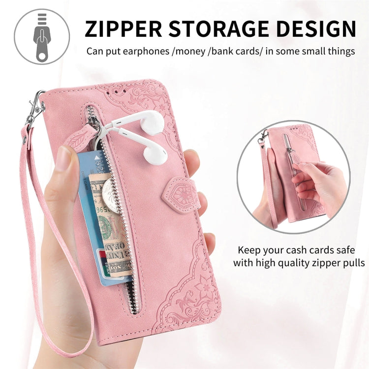 For Samsung Galaxy S25 Ultra 5G Embossed Flower Zipper Leather Phone Case(Red) - Galaxy S25 Ultra 5G Cases by PMC TechLife | Online Shopping South Africa | PMC TechLife | Buy Now Pay Later Mobicred
