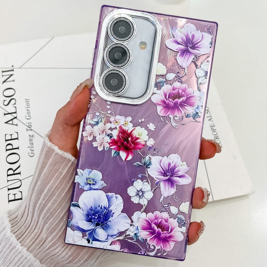 For Samsung Galaxy S25+ 5G Electroplating Flowers Plants Texture TPU Phone Case(Purple Flowers FL1) - Galaxy S25+ 5G Cases by PMC Jewellery | Online Shopping South Africa | PMC Jewellery | Buy Now Pay Later Mobicred