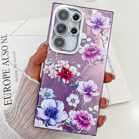 For Samsung Galaxy S25 Ultra 5G Electroplating Flowers Plants Texture TPU Phone Case(Purple Flowers FL1) - Galaxy S25 Ultra 5G Cases by PMC Jewellery | Online Shopping South Africa | PMC Jewellery | Buy Now Pay Later Mobicred