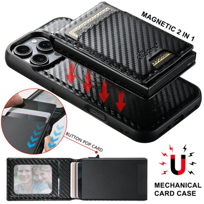 For iPhone 16 Pro Max Suteni H19 Carbon Fiber Grain 2-in-1 MagSafe Removable Card Box Back Phone Case(Black) - iPhone 16 Pro Max Cases by Suteni | Online Shopping South Africa | PMC Jewellery | Buy Now Pay Later Mobicred