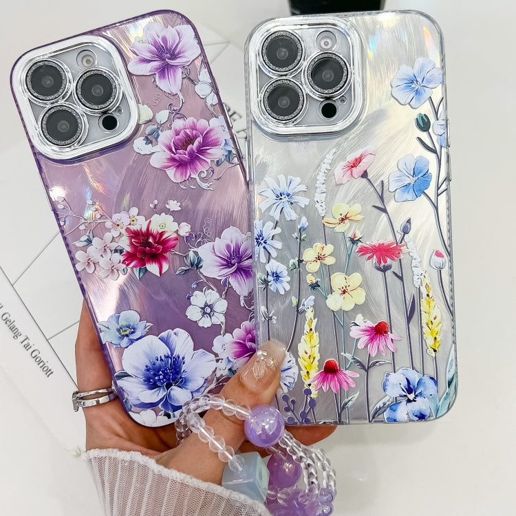 For iPhone 16e Electroplating Flowers Plants Texture Wristband TPU Phone Case(Azalea FL4) - iPhone 16e Cases by PMC TechLife | Online Shopping South Africa | PMC TechLife | Buy Now Pay Later Mobicred