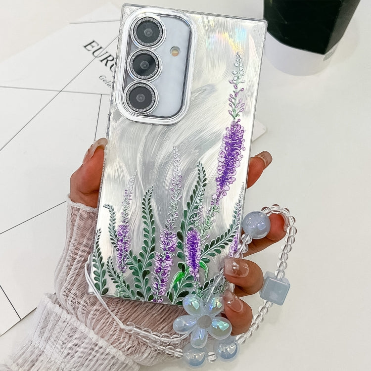 For Samsung Galaxy S25 5G Electroplating Flowers Plants Texture Wristband TPU Phone Case(Lavender FL3) - Galaxy S25 5G Cases by PMC Jewellery | Online Shopping South Africa | PMC Jewellery | Buy Now Pay Later Mobicred