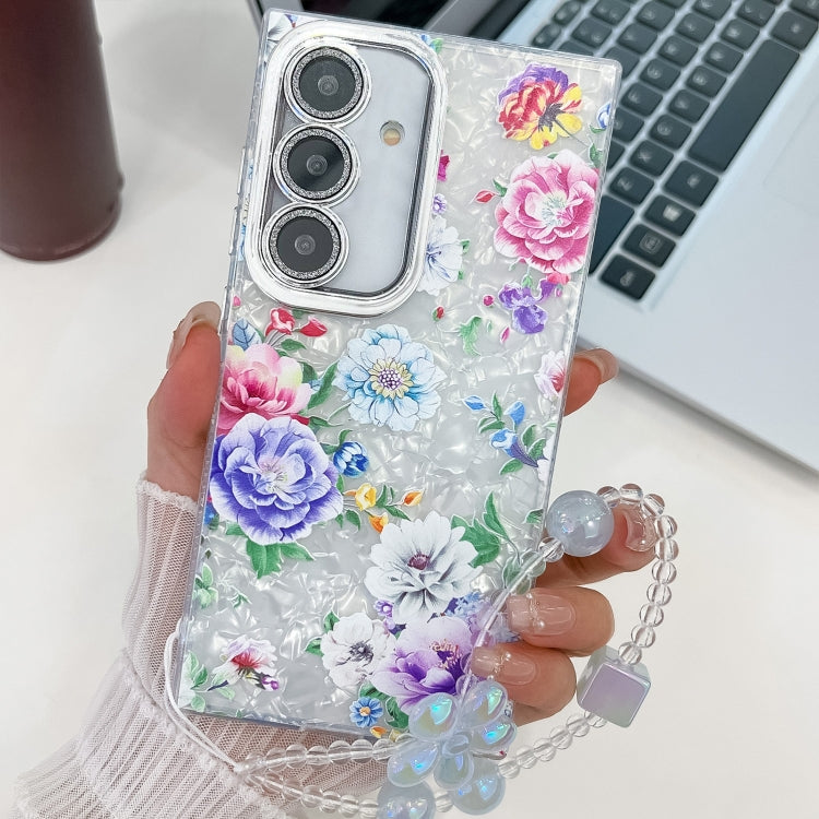 For Samsung Galaxy S25 5G Electroplating Flowers Plants Texture Wristband TPU Phone Case(Peony FL14) - Galaxy S25 5G Cases by PMC Jewellery | Online Shopping South Africa | PMC Jewellery | Buy Now Pay Later Mobicred