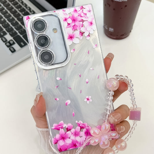 For Samsung Galaxy S25+ 5G Electroplating Flowers Plants Texture Wristband TPU Phone Case(Sakura FL12) - Galaxy S25+ 5G Cases by PMC Jewellery | Online Shopping South Africa | PMC Jewellery | Buy Now Pay Later Mobicred