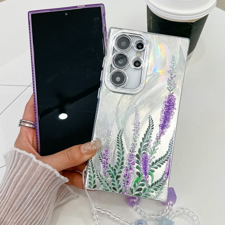 For Samsung Galaxy S25+ 5G Electroplating Flowers Plants Texture Wristband TPU Phone Case(Purple Flowers FL1) - Galaxy S25+ 5G Cases by PMC Jewellery | Online Shopping South Africa | PMC Jewellery | Buy Now Pay Later Mobicred