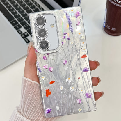 For Samsung Galaxy S25+ 5G Electroplating Flower Texture TPU Phone Case(Purple Wildflowers SH1) - Galaxy S25+ 5G Cases by PMC Jewellery | Online Shopping South Africa | PMC Jewellery | Buy Now Pay Later Mobicred