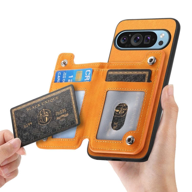 For Google Pixel 9 Pro XL Retro MagSafe Zipper Wallet Card Bag Back Phone Case(Yellow) - Google Cases by PMC TechLife | Online Shopping South Africa | PMC TechLife | Buy Now Pay Later Mobicred