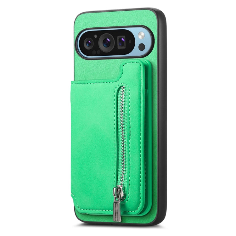 For Google Pixel 8a Retro MagSafe Zipper Wallet Card Bag Back Phone Case(Green) - Google Cases by PMC TechLife | Online Shopping South Africa | PMC TechLife | Buy Now Pay Later Mobicred