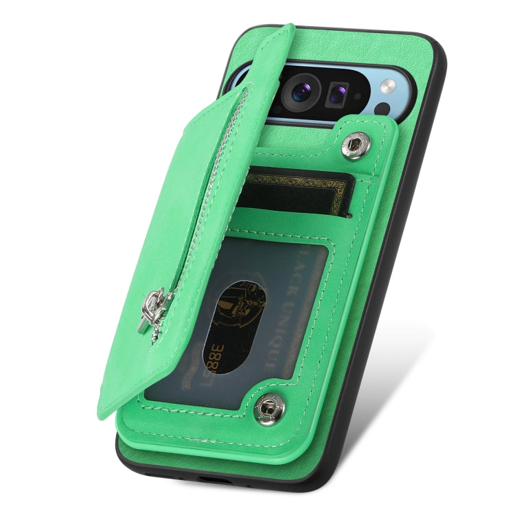 For Google Pixel 8a Retro MagSafe Zipper Wallet Card Bag Back Phone Case(Green) - Google Cases by PMC TechLife | Online Shopping South Africa | PMC TechLife | Buy Now Pay Later Mobicred