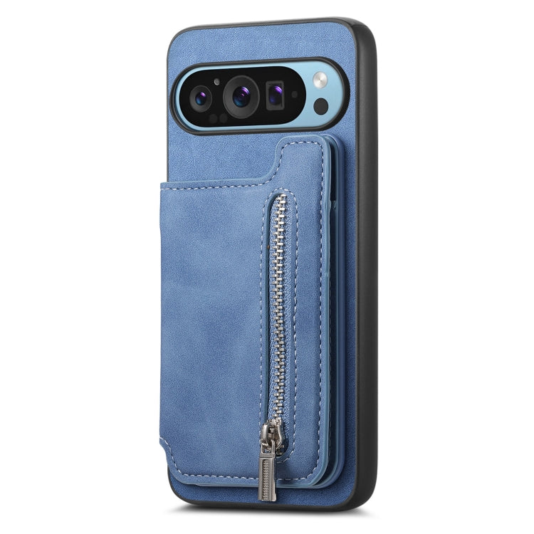 For Google Pixel 8 Pro Retro MagSafe Zipper Wallet Card Bag Back Phone Case(Blue) - Google Cases by PMC TechLife | Online Shopping South Africa | PMC TechLife | Buy Now Pay Later Mobicred