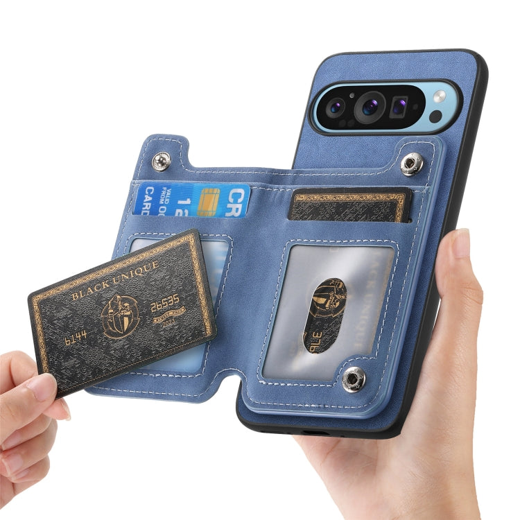 For Google Pixel 8 Pro Retro MagSafe Zipper Wallet Card Bag Back Phone Case(Blue) - Google Cases by PMC TechLife | Online Shopping South Africa | PMC TechLife | Buy Now Pay Later Mobicred
