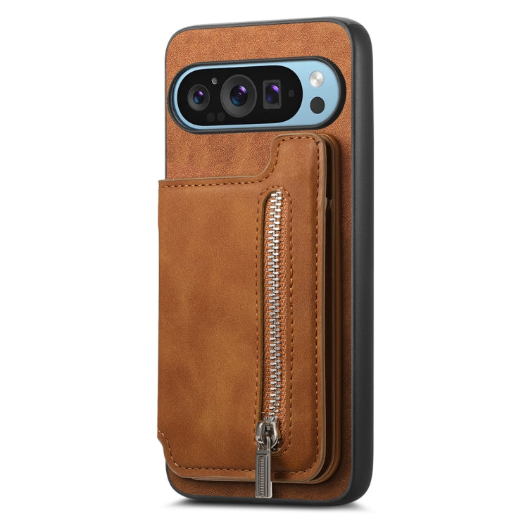 For Google Pixel 7 Pro Retro MagSafe Zipper Wallet Card Bag Back Phone Case(Brown) - Google Cases by PMC TechLife | Online Shopping South Africa | PMC TechLife | Buy Now Pay Later Mobicred