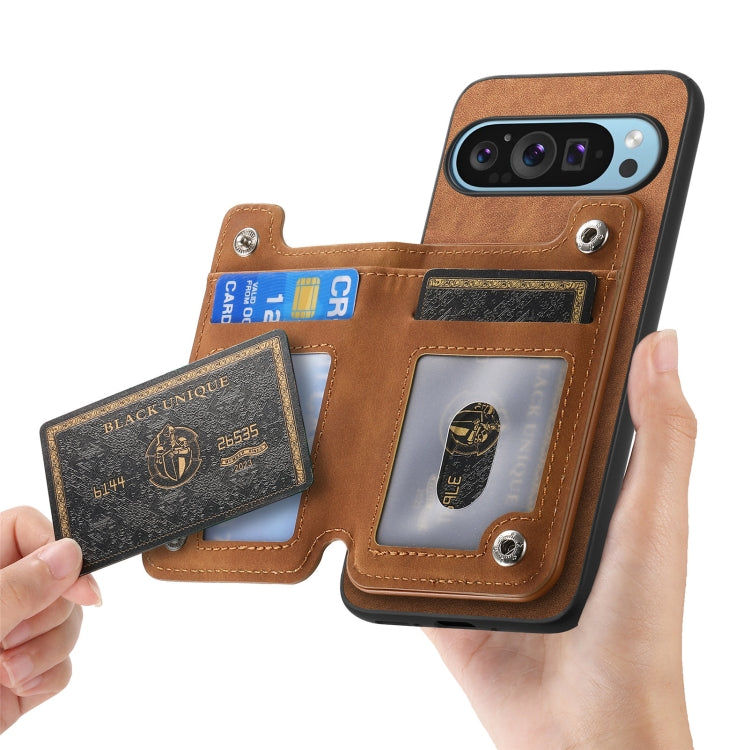 For Google Pixel 7 Pro Retro MagSafe Zipper Wallet Card Bag Back Phone Case(Brown) - Google Cases by PMC TechLife | Online Shopping South Africa | PMC TechLife | Buy Now Pay Later Mobicred