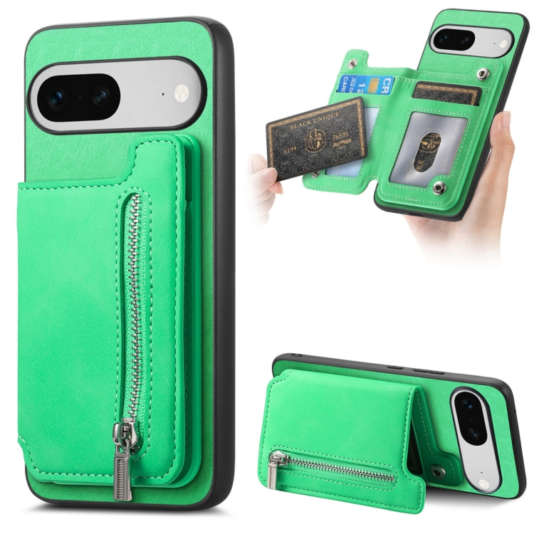 For Google Pixel 7 Retro MagSafe Zipper Wallet Card Bag Back Phone Case(Green) - Google Cases by PMC TechLife | Online Shopping South Africa | PMC TechLife | Buy Now Pay Later Mobicred