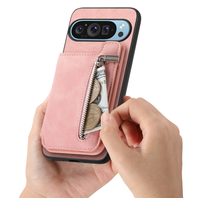 For Google Pixel 9 / 9 Pro Retro MagSafe Zipper Wallet Card Bag Back Phone Case(Pink) - free shipping - PMC TechLife - Order now!