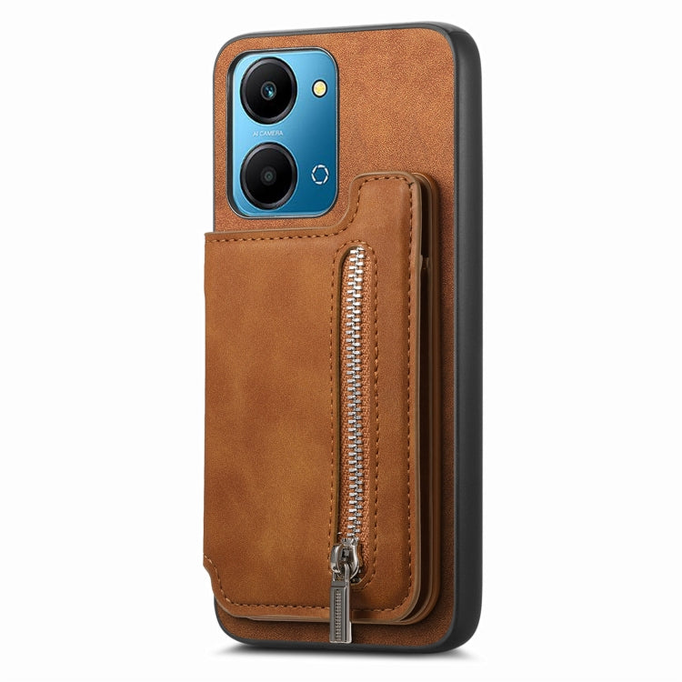 For Honor X8b Retro MagSafe Zipper Wallet Card Bag Back Phone Case(Brown) - Honor Cases by PMC TechLife | Online Shopping South Africa | PMC TechLife | Buy Now Pay Later Mobicred