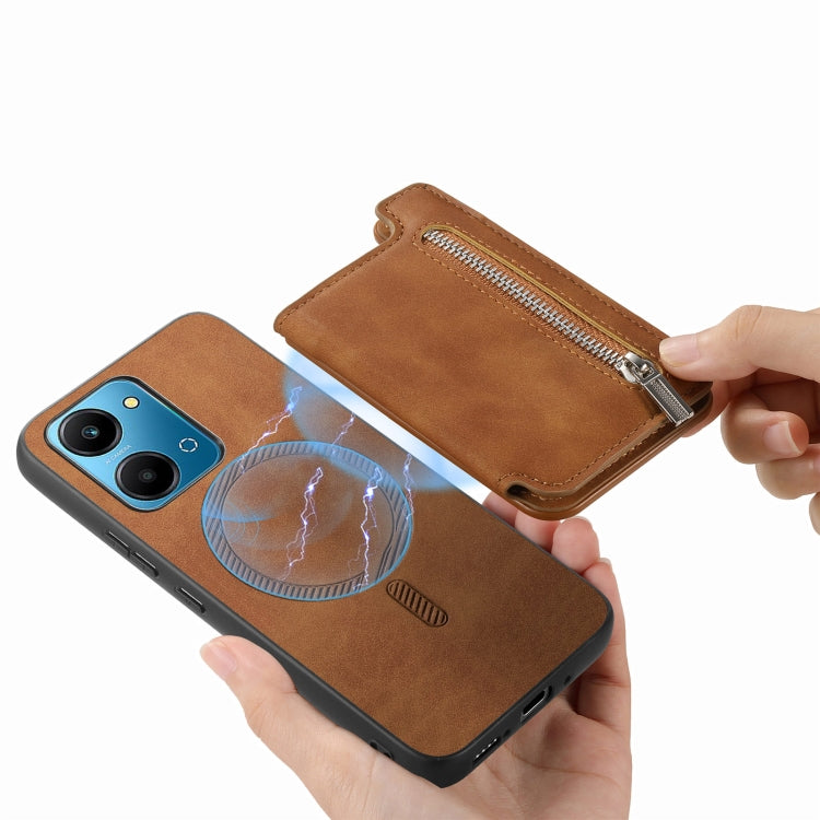 For Honor X8b Retro MagSafe Zipper Wallet Card Bag Back Phone Case(Brown) - Honor Cases by PMC TechLife | Online Shopping South Africa | PMC TechLife | Buy Now Pay Later Mobicred
