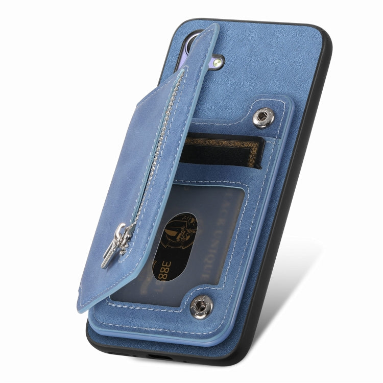 For Honor 100 Retro MagSafe Zipper Wallet Card Bag Back Phone Case(Blue) - Honor Cases by PMC TechLife | Online Shopping South Africa | PMC TechLife | Buy Now Pay Later Mobicred