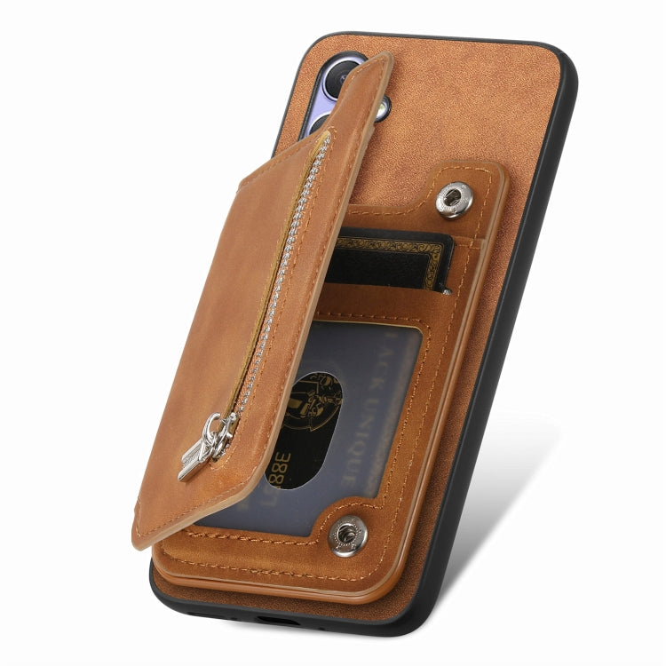 For Honor 100 Retro MagSafe Zipper Wallet Card Bag Back Phone Case(Brown) - Honor Cases by PMC TechLife | Online Shopping South Africa | PMC TechLife | Buy Now Pay Later Mobicred