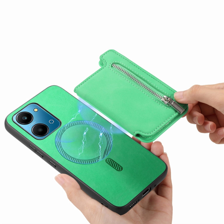 For Honor X50i+ Retro MagSafe Zipper Wallet Card Bag Back Phone Case(Green) - Honor Cases by PMC TechLife | Online Shopping South Africa | PMC TechLife | Buy Now Pay Later Mobicred
