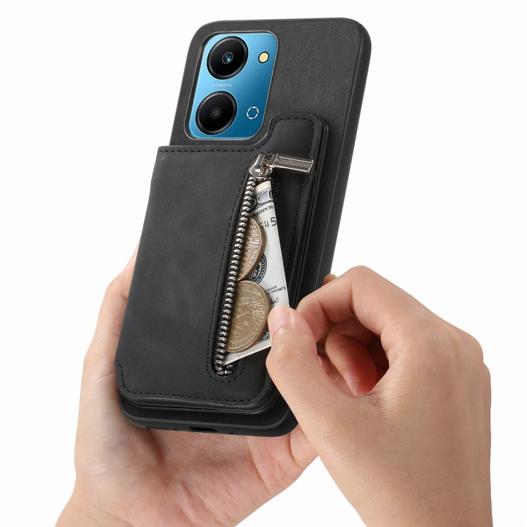 For Honor X50i+ Retro MagSafe Zipper Wallet Card Bag Back Phone Case(Black) - Honor Cases by PMC TechLife | Online Shopping South Africa | PMC TechLife | Buy Now Pay Later Mobicred