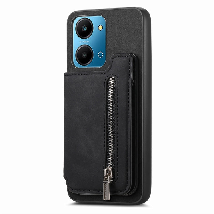 For Honor 90 Pro 5G Retro MagSafe Zipper Wallet Card Bag Back Phone Case(Black) - Honor Cases by PMC TechLife | Online Shopping South Africa | PMC TechLife | Buy Now Pay Later Mobicred