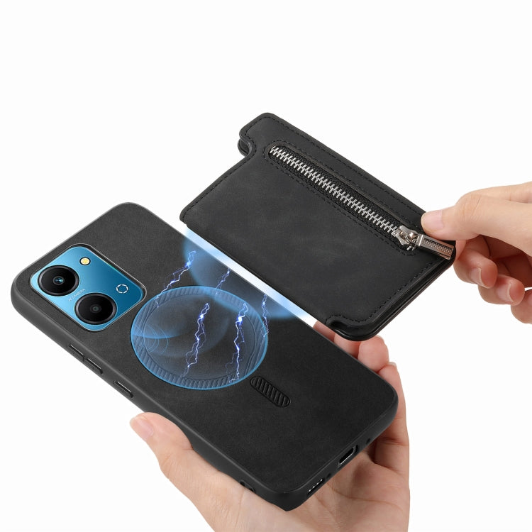 For Honor 90 Pro 5G Retro MagSafe Zipper Wallet Card Bag Back Phone Case(Black) - Honor Cases by PMC TechLife | Online Shopping South Africa | PMC TechLife | Buy Now Pay Later Mobicred