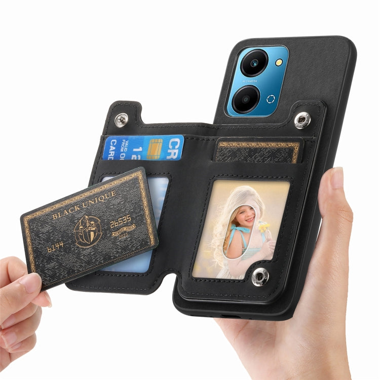 For Honor 90 Retro MagSafe Zipper Wallet Card Bag Back Phone Case(Black) - Honor Cases by PMC TechLife | Online Shopping South Africa | PMC TechLife | Buy Now Pay Later Mobicred