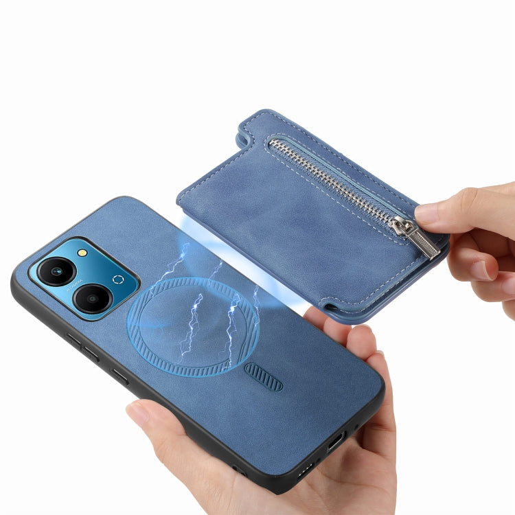 For Honor Play 7T / X7a Retro MagSafe Zipper Wallet Card Bag Back Phone Case(Blue) - free shipping - PMC TechLife - Order now!