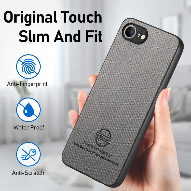 For iPhone 16e Twill Fabric Leather Skin Back Phone Case(Gray) - iPhone 16e Cases by PMC TechLife | Online Shopping South Africa | PMC TechLife | Buy Now Pay Later Mobicred