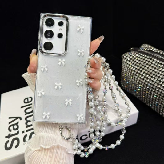 For Samsung Galaxy S25 Ultra 5G Little Fresh Bow Neck Chain TPU Phone Case(White) - Galaxy S25 Ultra 5G Cases by PMC Jewellery | Online Shopping South Africa | PMC Jewellery | Buy Now Pay Later Mobicred