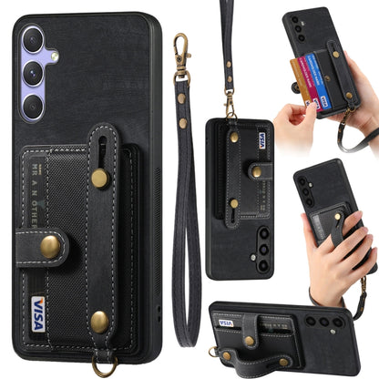 For Samsung Galaxy S25 5G Retro Cross Wristband Wallet Leather Back Phone Case(Black) - Galaxy S25 5G Cases by PMC Jewellery | Online Shopping South Africa | PMC Jewellery | Buy Now Pay Later Mobicred