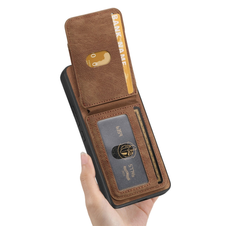 For Samsung Galaxy S25 5G Retro Splitable Magnetic Stand Card Bag Leather Phone Case(Brown) - Galaxy S25 5G Cases by PMC Jewellery | Online Shopping South Africa | PMC Jewellery | Buy Now Pay Later Mobicred