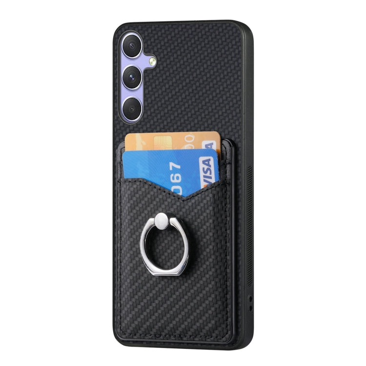 For Samsung Galaxy S25 5G Carbon Fiber Card Wallet Ring Phone Case(Black) - Galaxy S25 5G Cases by PMC Jewellery | Online Shopping South Africa | PMC Jewellery | Buy Now Pay Later Mobicred