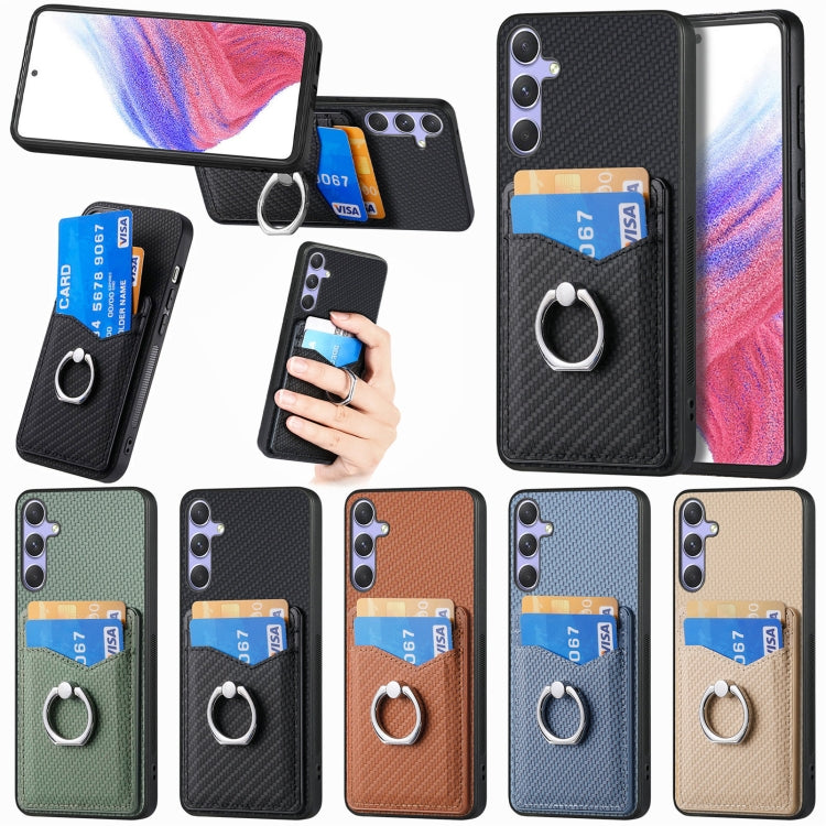 For Samsung Galaxy S25 5G Carbon Fiber Card Wallet Ring Phone Case(Blue) - Galaxy S25 5G Cases by PMC Jewellery | Online Shopping South Africa | PMC Jewellery | Buy Now Pay Later Mobicred
