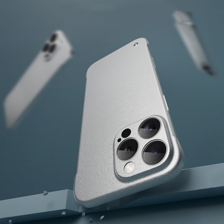 For iPhone 15 Pro Max Frameless Litchi Texture PC Phone Case(Titanium Silver) - iPhone 15 Pro Max Cases by PMc TechLife | Online Shopping South Africa | PMc TechLife | Buy Now Pay Later Mobicred