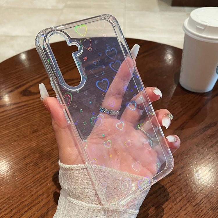 For Samsung Galaxy S25+ 5G Laser Heart Clear TPU Shockproof Phone Case(Transparent White) - Galaxy S25+ 5G Cases by PMC Jewellery | Online Shopping South Africa | PMC Jewellery | Buy Now Pay Later Mobicred