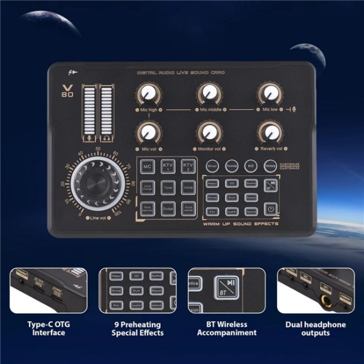 V80 For Mobile Phone Computer Portable Live Streaming Karaoke Sound Card Mixer - Live Sound Effects Processors by PMC TechLife | Online Shopping South Africa | PMC TechLife | Buy Now Pay Later Mobicred
