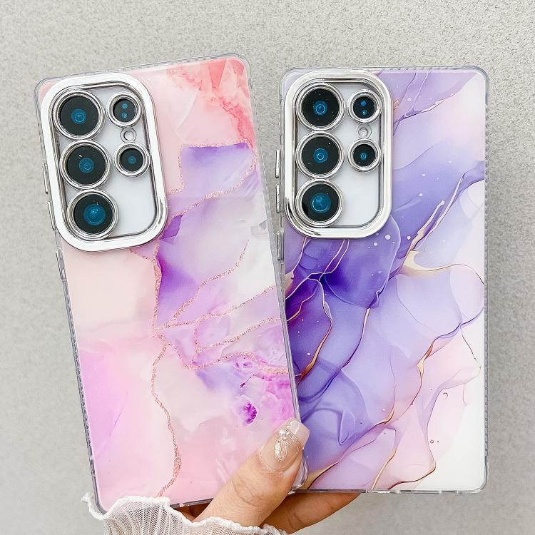 For Samsung Galaxy S25+ 5G Electroplated Marble Texture Phone Case(Navy Blue M17) - Galaxy S25+ 5G Cases by PMC Jewellery | Online Shopping South Africa | PMC Jewellery | Buy Now Pay Later Mobicred