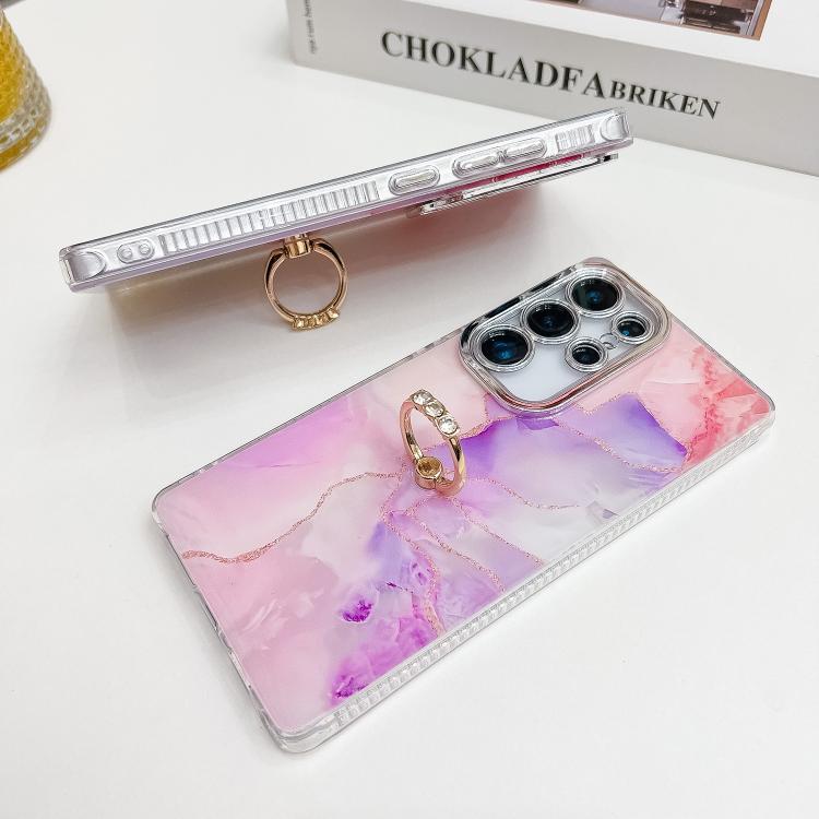 For Samsung Galaxy S25+ 5G Electroplated Marble Texture Ring Holder Phone Case(Navy Blue S17) - Galaxy S25+ 5G Cases by PMC Jewellery | Online Shopping South Africa | PMC Jewellery | Buy Now Pay Later Mobicred