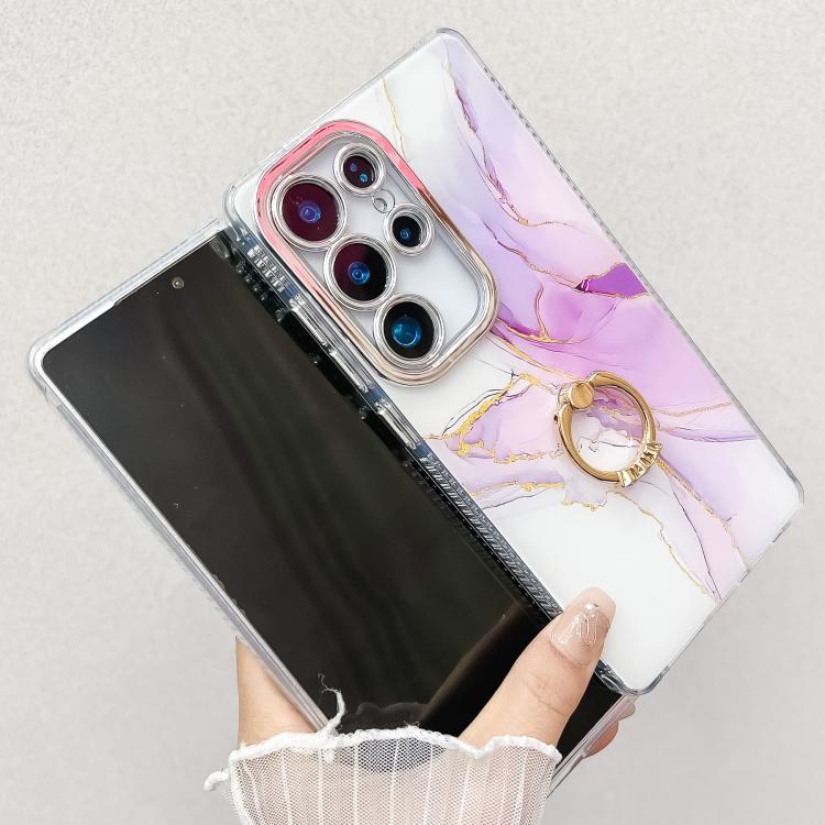 For Samsung Galaxy S25 5G Electroplated Marble Texture Ring Holder Phone Case(Blue S11) - Galaxy S25 5G Cases by PMC Jewellery | Online Shopping South Africa | PMC Jewellery | Buy Now Pay Later Mobicred