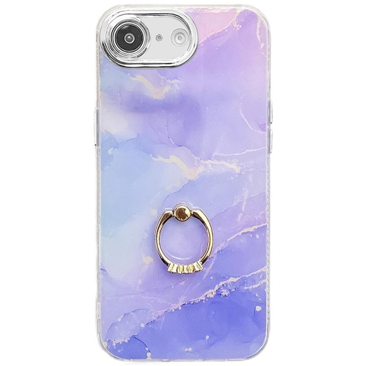 For iPhone 16e Electroplated Marble Texture Ring Holder Phone Case(Blue Purple S10) - iPhone 16e Cases by PMC TechLife | Online Shopping South Africa | PMC TechLife | Buy Now Pay Later Mobicred
