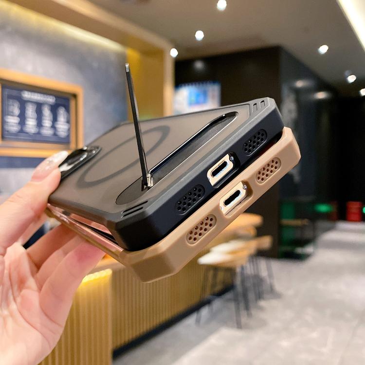 For iPhone 16 Pro Skin Feel Frameless MagSafe PC Phone Case with Fold Holder(Grey) - iPhone 16 Pro Cases by PMc TechLife | Online Shopping South Africa | PMc TechLife | Buy Now Pay Later Mobicred