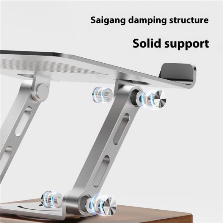 J27 Desktop Foldable Rotating Wooden Base Tablets Laptops Metal Cooling Holder(Silver) - Laptop Stand by PMC TechLife | Online Shopping South Africa | PMC TechLife | Buy Now Pay Later Mobicred