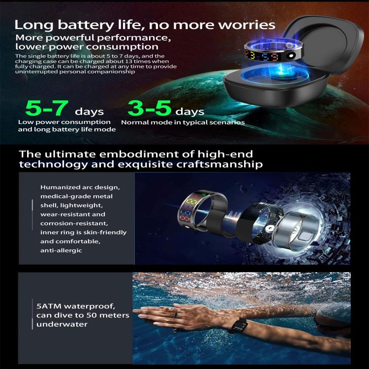 R12 SIZE 12 Smart Ring, Support Heart Rate / Blood Oxygen / Sleep / Multiple Sports Modes(Black) - free shipping - PMC TechLife - Order now!