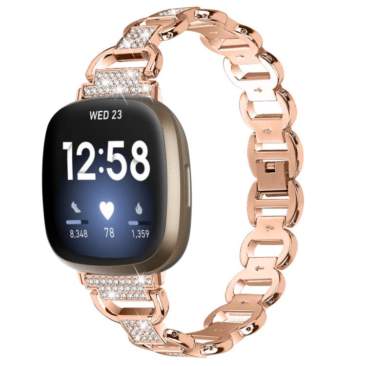 For Fitbit Versa 3 Oval Diamond Stainless Steel Watch Band(Rose Gold) - free shipping - PMC TechLife - Order now!