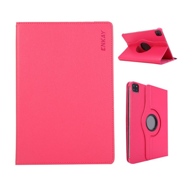 For iPad Pro 13 2024 ENKAY 360 Degree Rotation Litchi Leather Smart Tablet Case(Rose Red) - free shipping - PMc TechLife - Order now!
