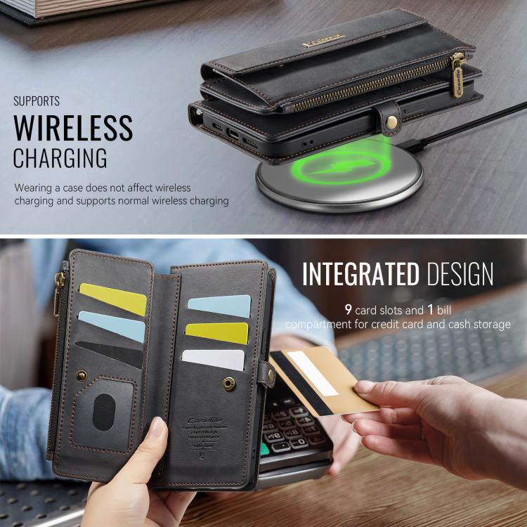 For iPhone 16e CaseMe C39 RFID Blocking Zipper Wallet Leather Phone Case with Crossbody Strap(Black) - free shipping - PMc TechLife - Order now!
