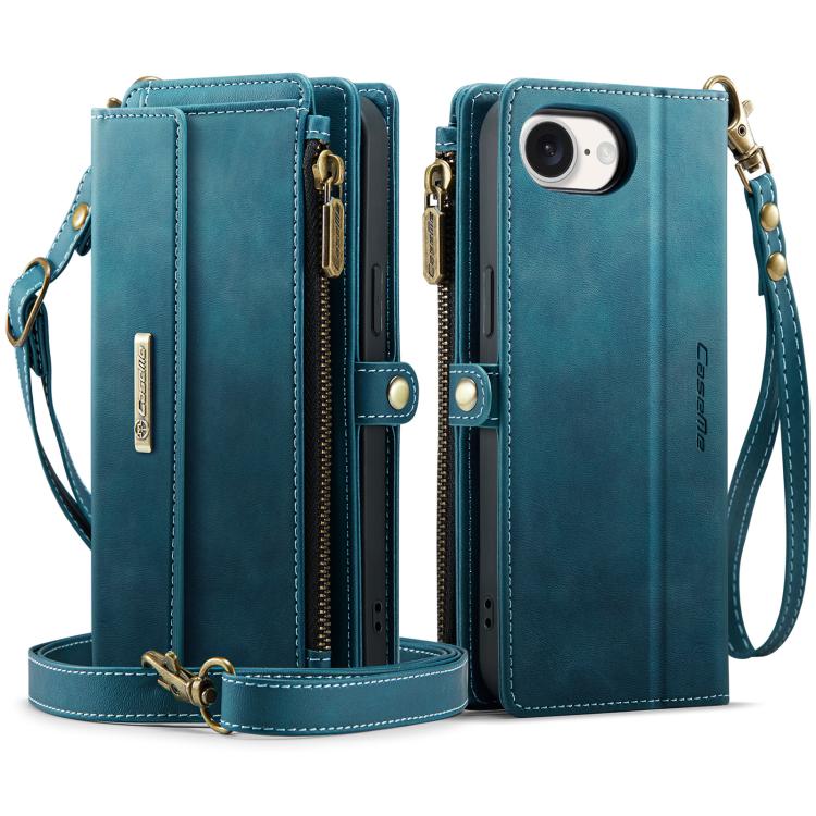 For iPhone 16e CaseMe C39 RFID Blocking Zipper Wallet Leather Phone Case with Crossbody Strap(Green) - free shipping - PMc TechLife - Order now!